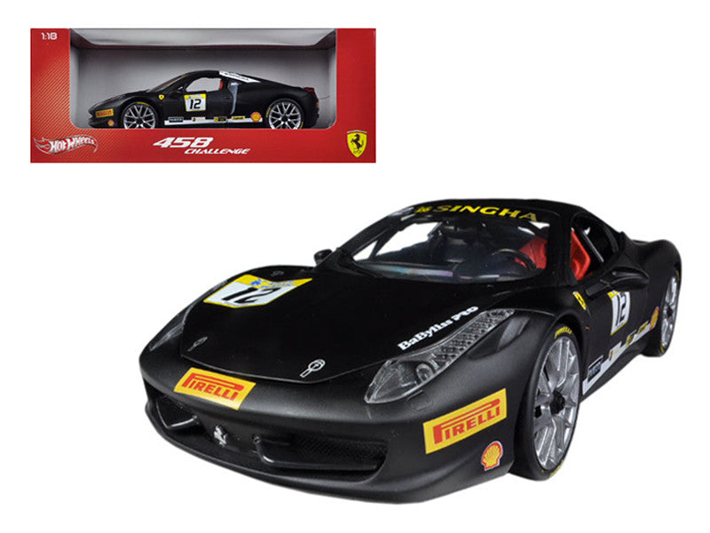 Ferrari 458 Challenge Matt Black #12 1/18 Diecast Car Model by Hot Wheels by Hotwheels