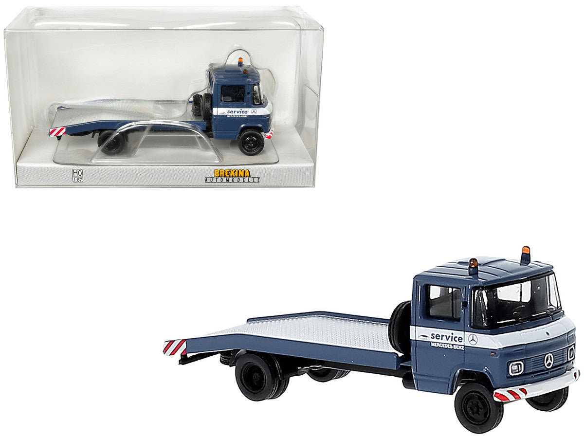 1968 Mercedes-Benz L 608 D Flatbed Truck Blue with White Stripes "Mercedes-Benz Service" 1/87 (HO) Scale Model Car by Brekina by Brekina
