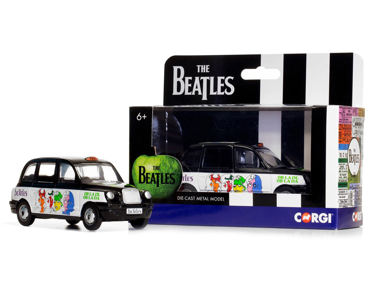 The Beatles London Taxi RHD (Right Hand Drive) "Ob-La-Di Ob-La-Da" Black and White with Graphics Diecast Model by Corgi by Corgi