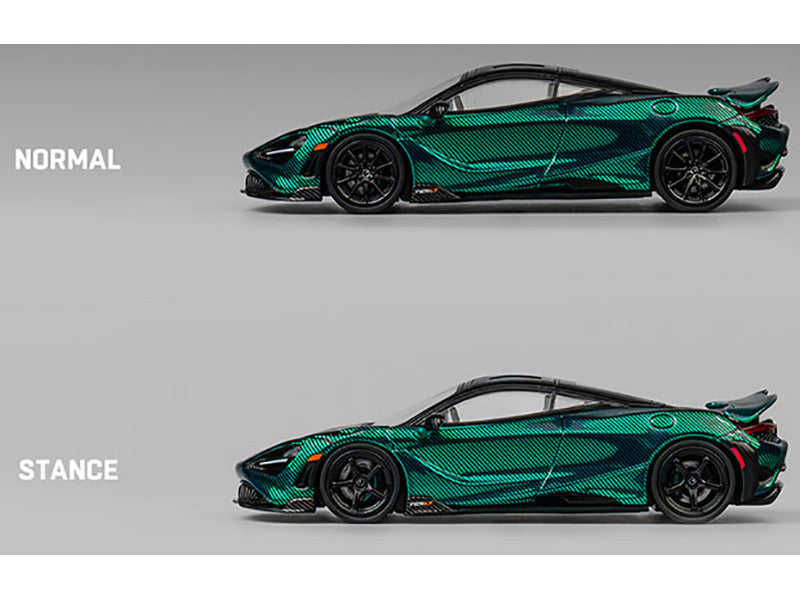 McLaren 765LT Green Carbon Metallic with Black Top and Extra Wheels 1/64 Diecast Model Car by CM Model by CM Models