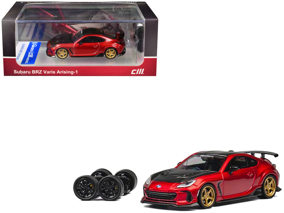 Subaru BRZ Varis Arising-1 RHD (Right Hand Drive) Red Metallic with Carbon Hood and Top and Extra Wheels 1/64 Diecast Model Car by CM Model by CM Models