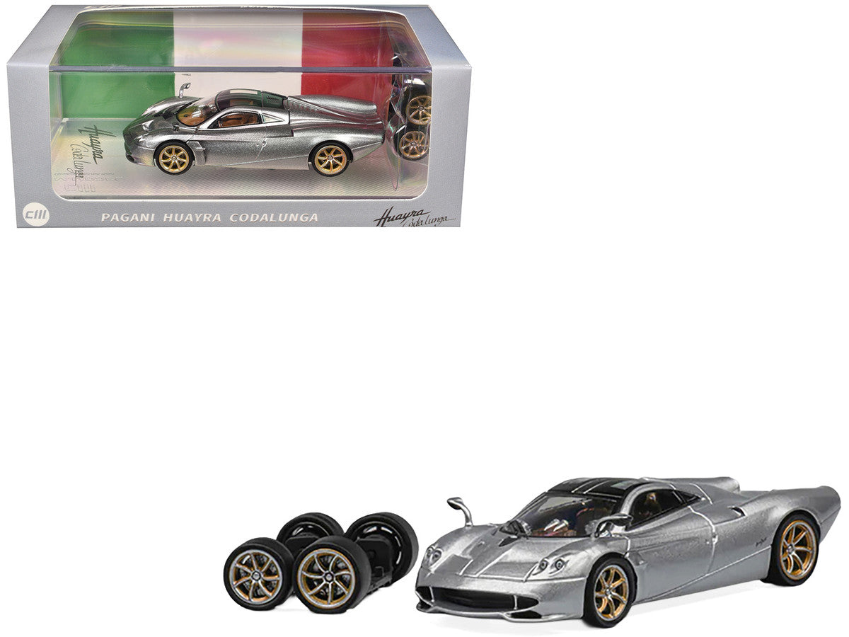 Pagani Huayra Codalunga Silver Metallic with Sunroof and Extra Wheels 1/64 Diecast Model Car by CM Model by CM Models