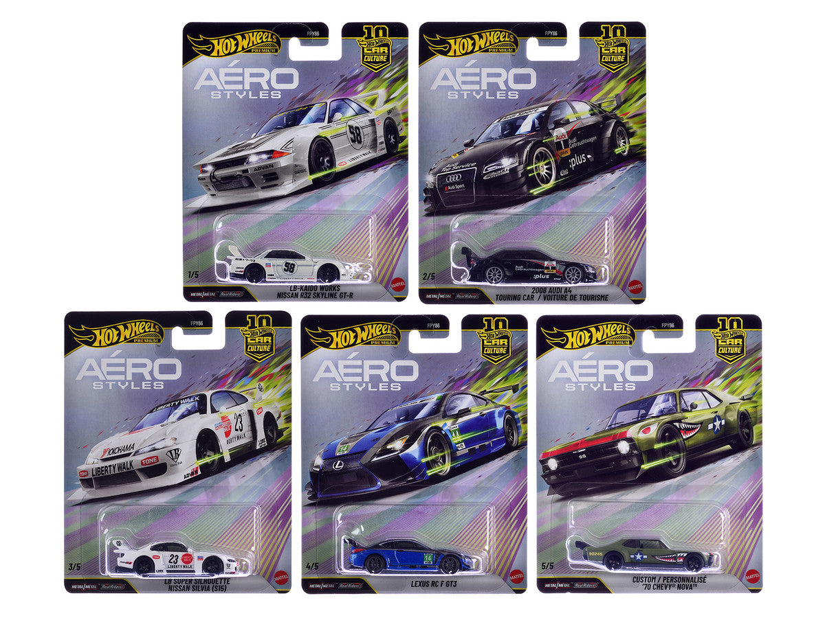 "Aero Styles" 5 piece Set "Car Culture 10th Anniversary" 2026 Series U Diecast Model Cars by Hot Wheels by Hotwheels
