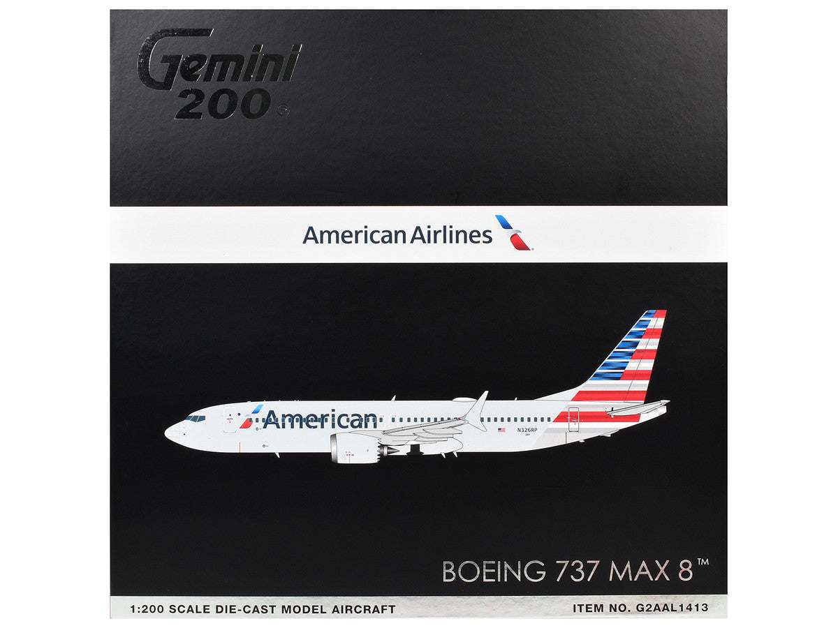 Boeing 737 MAX 8 Commercial Aircraft "American Airlines" (N326RP) Gray with Striped Tail "Gemini 200" Series 1/200 Diecast Model by GeminiJets