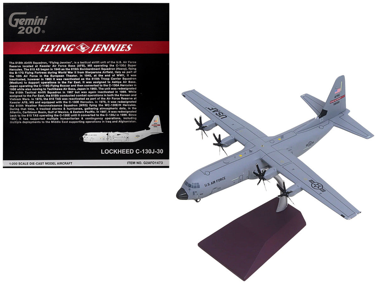 Lockheed C-130J-30 Super Hercules Transport Aircraft "05-8158 Flying Jennies 815th Airlift Squadron Keesler Air Force Base" United States Air Force "Gemini 200" Series 1/200 Diecast Model by GeminiJets by GeminiJets