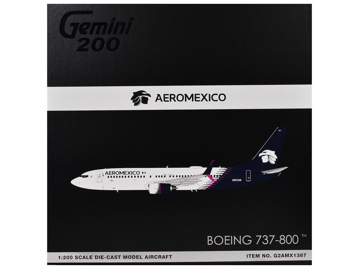 Boeing 737-800 Commercial Aircraft "AeroMexico" (N957AM) White with Dark Blue Tail "Gemini 200" Series 1/200 Diecast Model Airplane by GeminiJets by GeminiJets