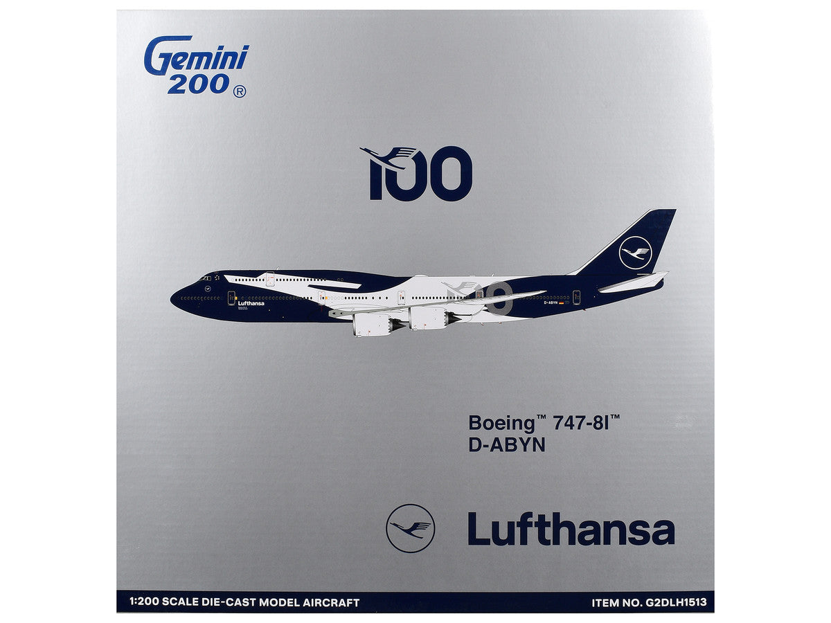 Boeing 747-8I Commercial Aircraft "Lufthansa 100 Years" (D-ABYN) Dark Blue and White "Gemini 200" Series 1/200 Diecast Model Airplane by GeminiJets by GeminiJets