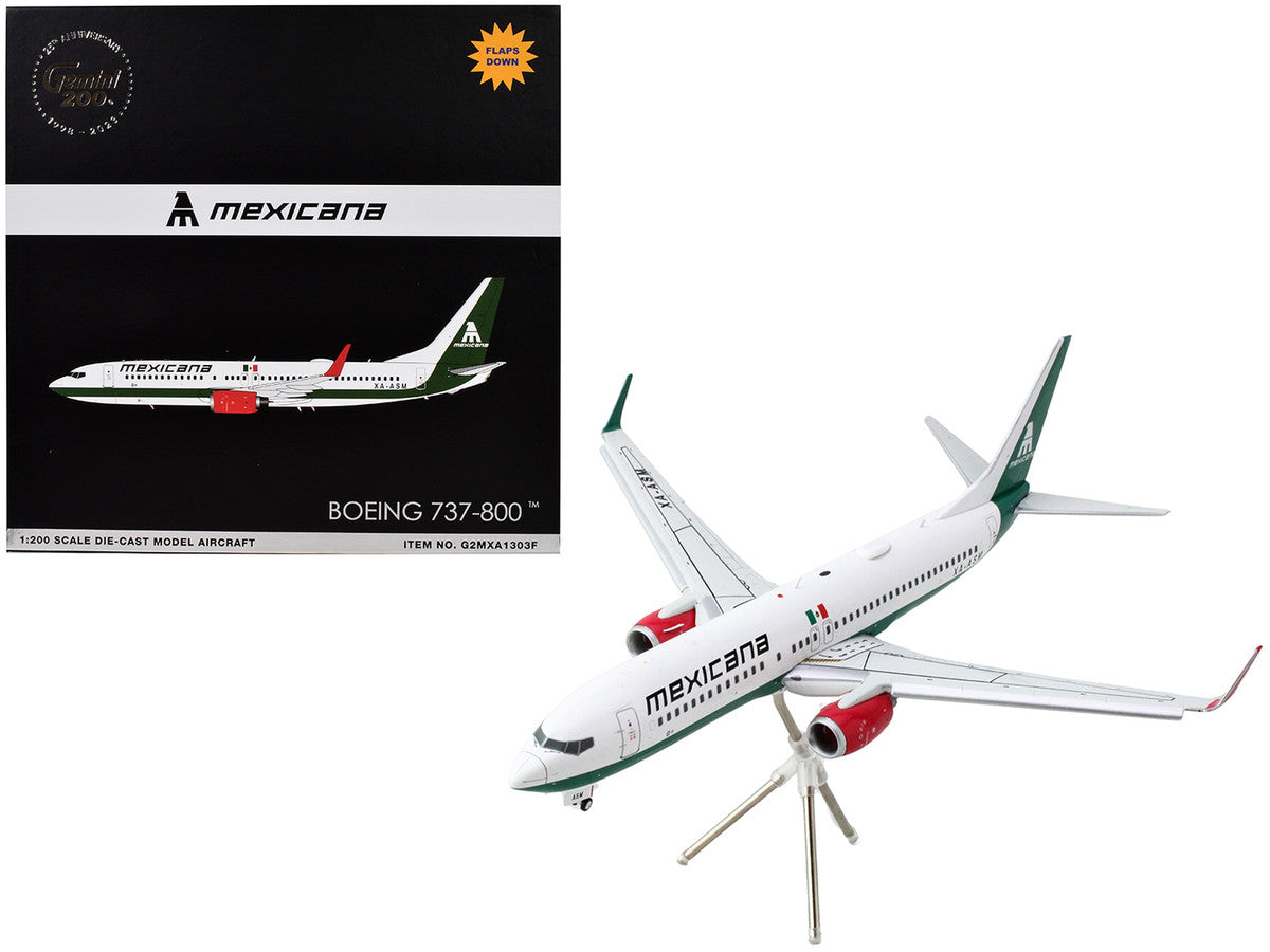 Boeing 737-800 Commercial Aircraft with Flaps Down "Mexicana" (XA-ASM) White with Green Stripes "Gemini 200" Series 1/200 Diecast Model Airplane by GeminiJets by GeminiJets