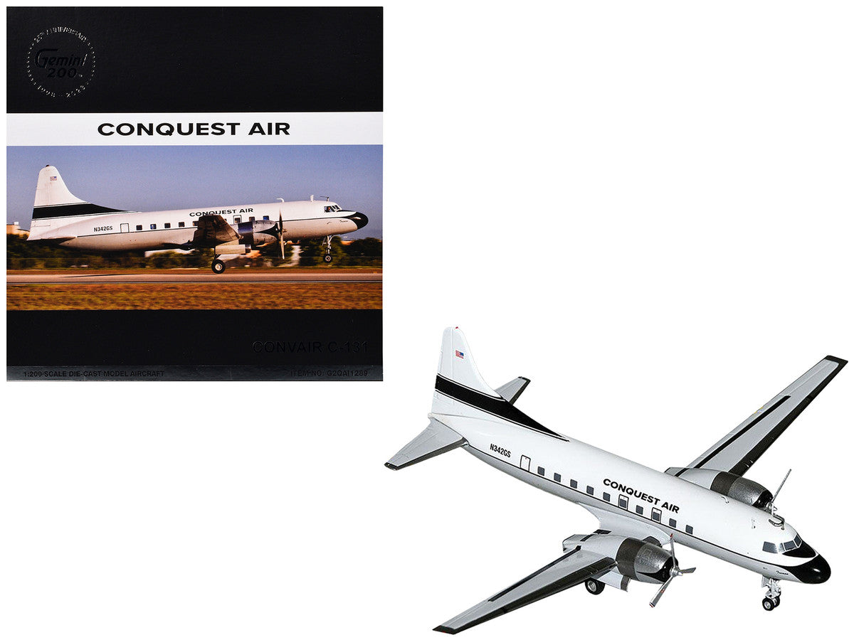 Convair C-131 Commercial Aircraft "Conquest Air Cargo" (N342GS) White with Black Tail Stripes "Gemini 200" Series 1/200 Diecast Model Airplane by GeminiJets by GeminiJets