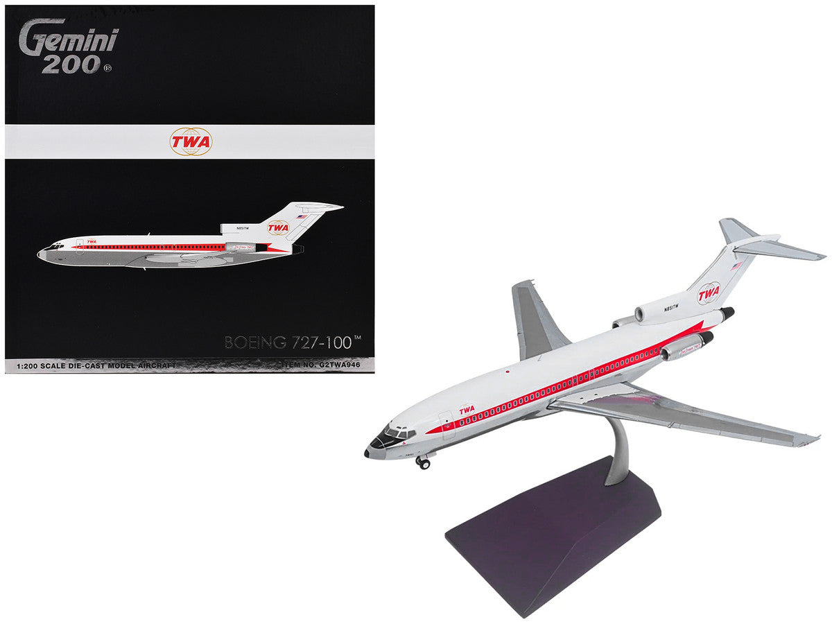 Boeing 727-100 Commercial Aircraft "Trans World Airlines (TWA)" (N851TW) White with Red Stripes "Gemini 200" Series 1/200 Diecast Model Airplane by GeminiJets by GeminiJets