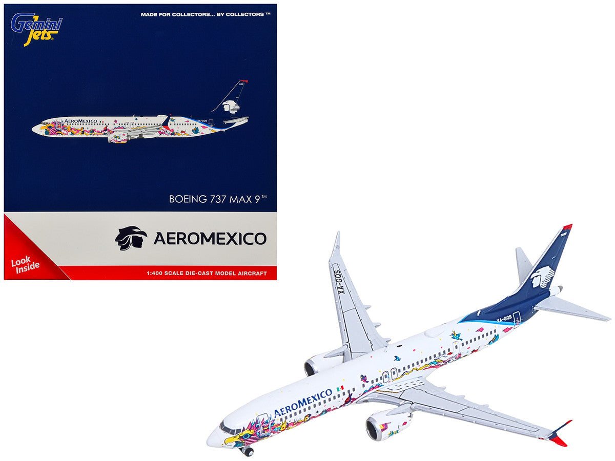 Boeing 737 MAX 9 Commercial Aircraft "Aeromexico - Kukulcan" (XA-GQS) White with Graphics and Blue Tail 1/400 Diecast Model by GeminiJets by GeminiJets