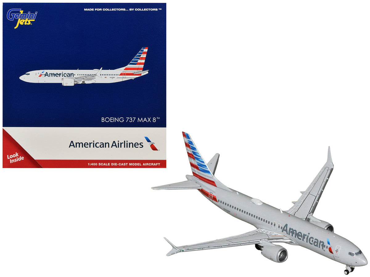 Boeing 737 MAX 8 Commercial Aircraft "American Airlines" (N326RP) Gray with Striped Tail Series 1/400 Diecast Model by GeminiJets by GeminiJets