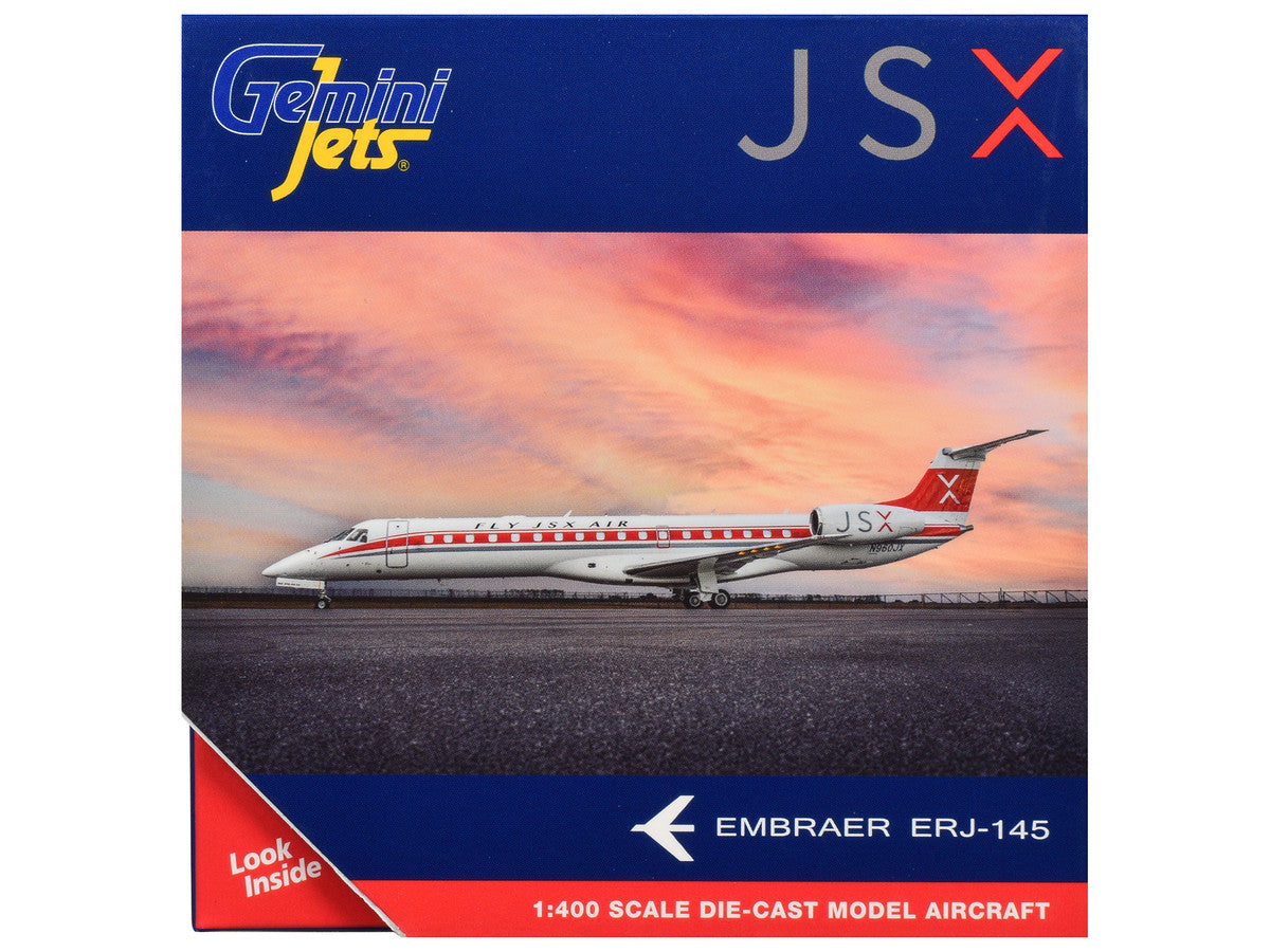 Embraer ERJ-145 Commercial Aircraft "JSX" (N960JX) White with Red Stripes and Tail 1/400 Diecast Model Airplane by GeminiJets by GeminiJets