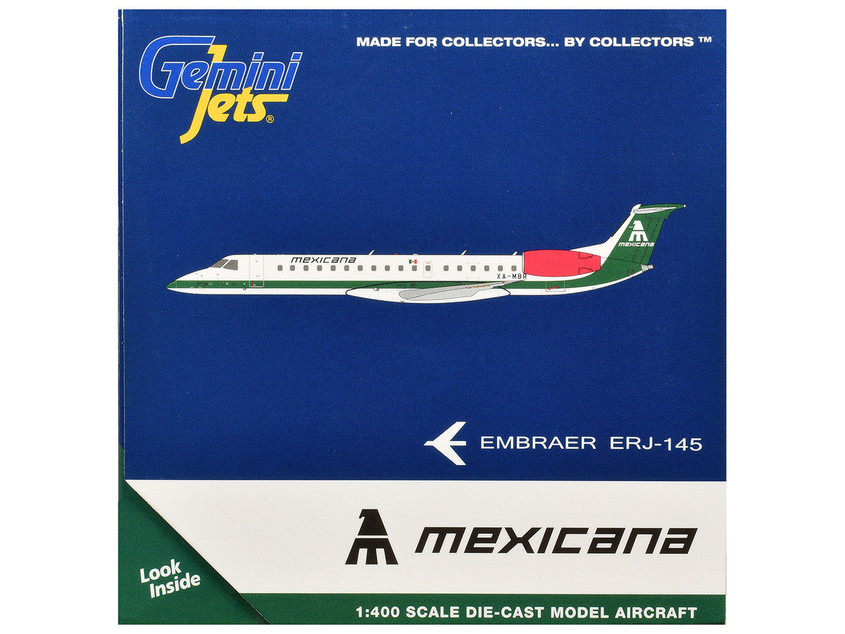 Embraer ERJ-145 Commercial Aircraft "Mexicana de Aviacion" (XA-MBR) White with Green Stripes 1/400 Diecast Model by GeminiJets by GeminiJets