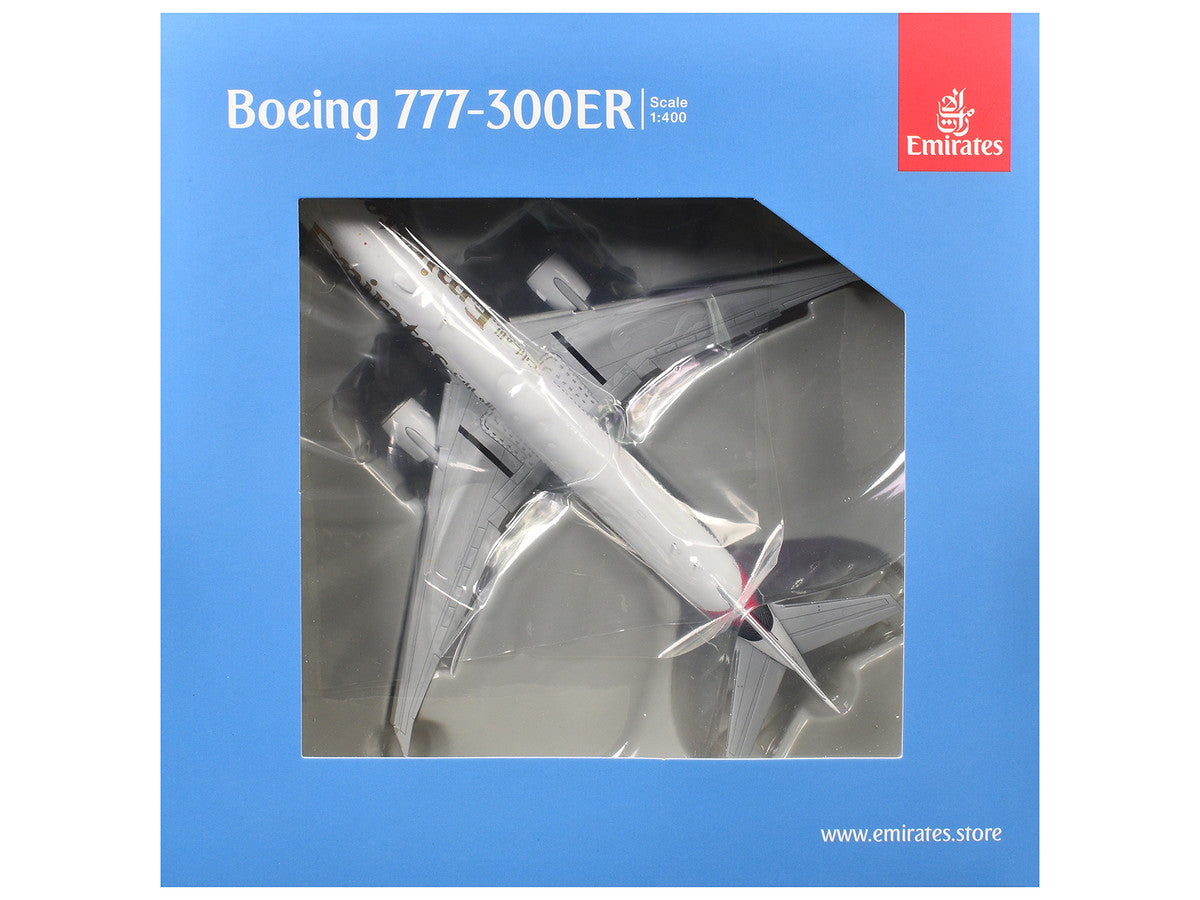 Boeing 777-300ER Commercial Aircraft with Flaps Down "Emirates Airlines" (A6-EQH) White with Striped Tail 1/400 Diecast Model by GeminiJets by GeminiJets