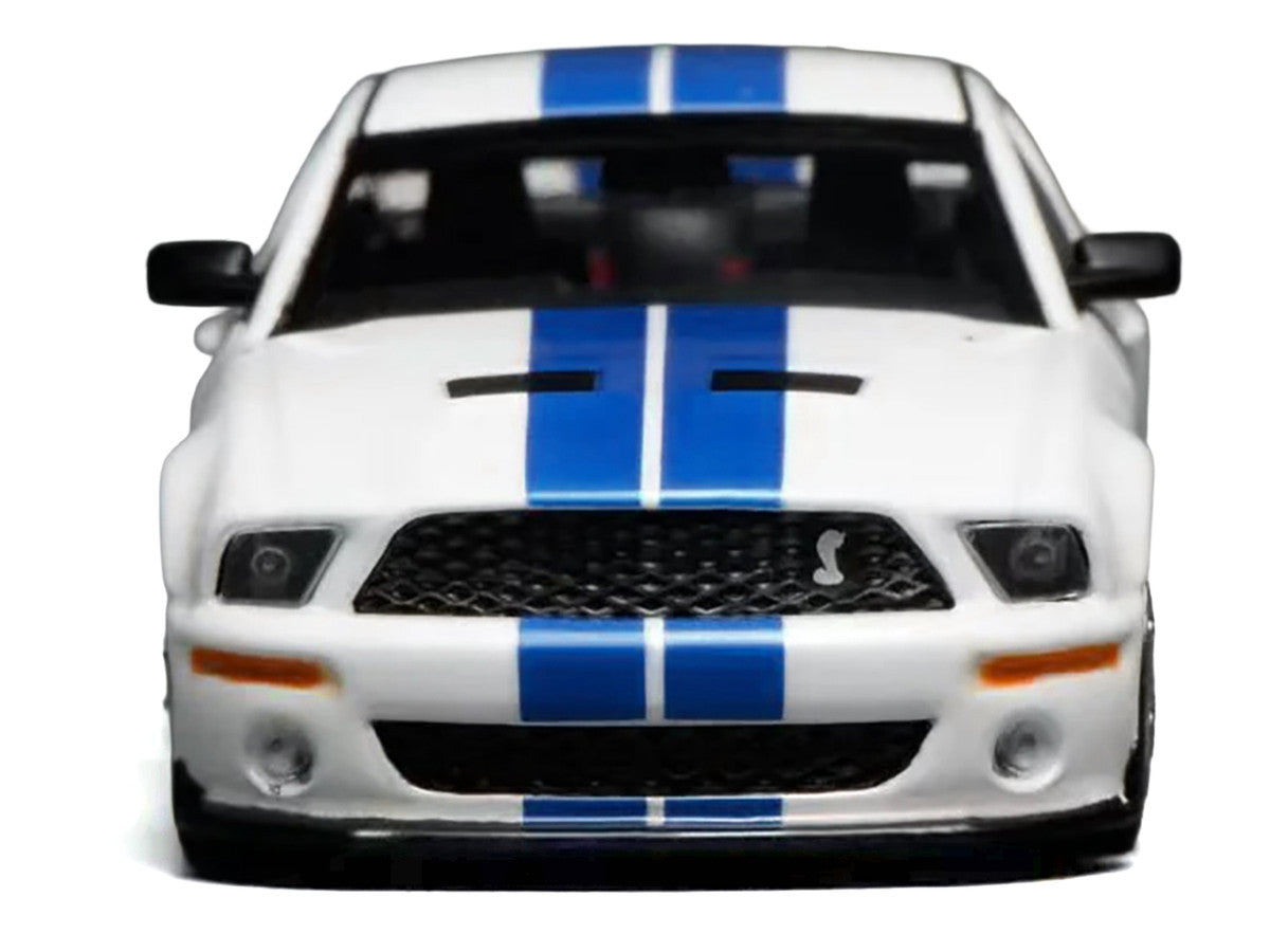 2007 Ford Mustang Shelby GT500 Performance White with Blue Stripes 1/64 Diecast Model Car by MotorHelix & Greenlight by Motorhelix