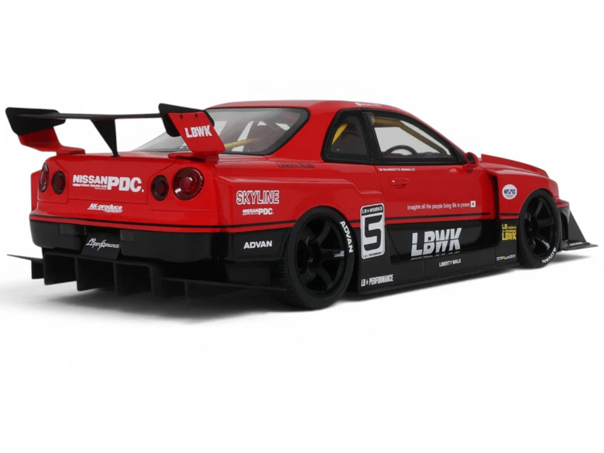 2020 Nissan Skyline GT-R (R34) LB-Super Silhouette RHD (Right Hand Drive) #5 Red and Black 1/18 Model Car by GT Spirit by GT Spirit
