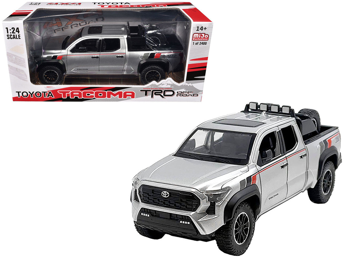2024 Toyota Tacoma TRD Off Road Edition Pickup Truck Silver Metallic with TRD Stripes with Sunroof and Wheel Rack Limited Edition to 2400 pieces Worldwide 1/24 Diecast Model Car by Other