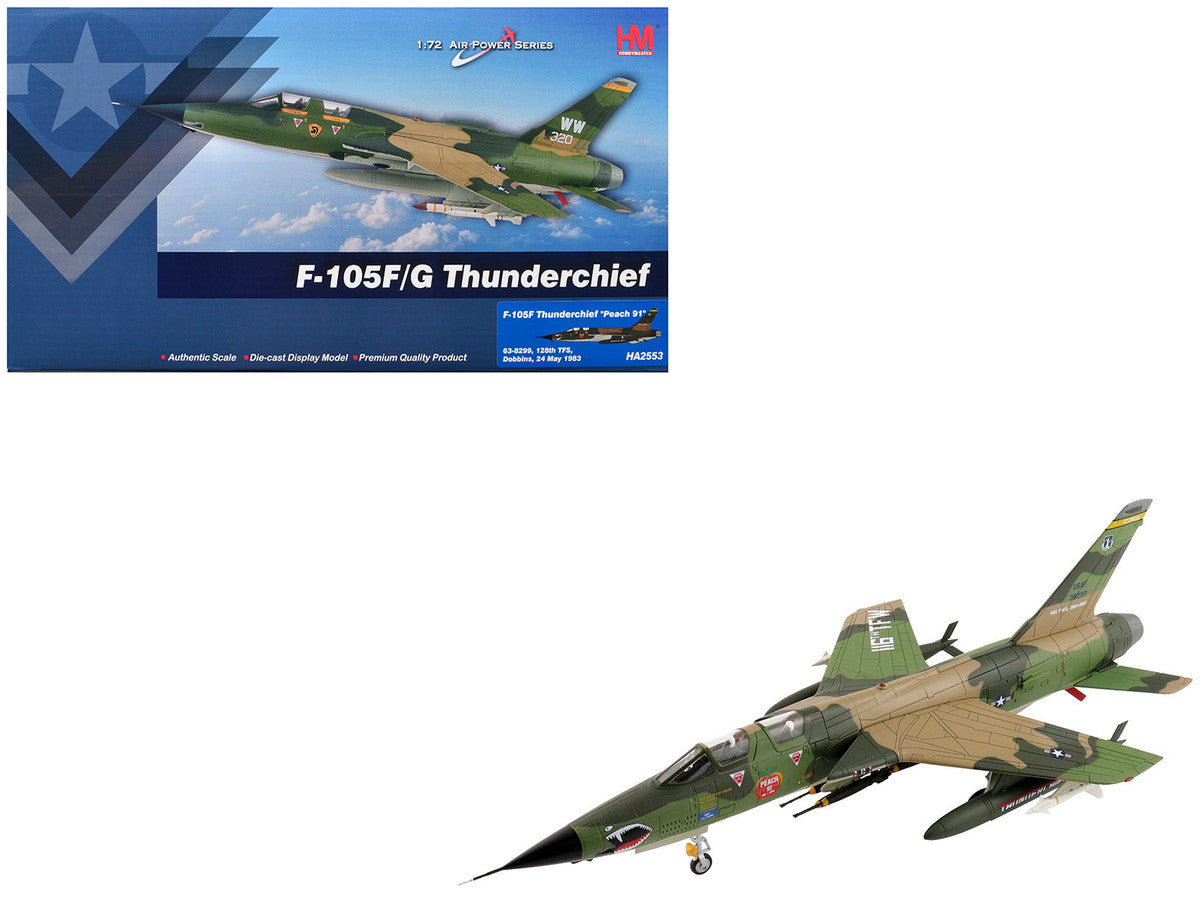 Republic F-105F Thunderchief Fighter-Bomber Aircraft "63-8299 Peach 91 128th Tactical Fighter Squadron Georgia ANG Dobbins Air Reserve Base" United States Air Force "Air Power Series" 1/72 Diecast Model by Hobby Master by Hobby Master