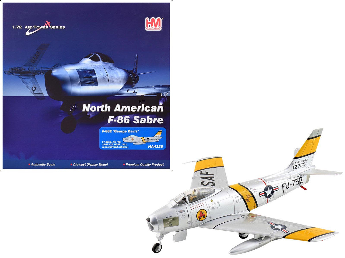 North American F-86E Sabre Fighter Aircraft "51-2752 Colonel George Andrew Davis Jr. 4th FIG 334th FIS" (1952) United States Air Force "Air Power Series" 1/72 Diecast Model by Hobby Master by Hobby Master