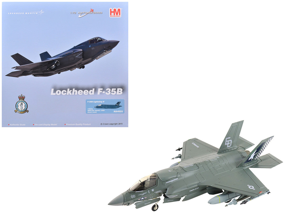 Lockheed Martin F-35B Lightning II Aircraft (Beast Mode) "170533 VMFA-533 Hawks" (2025) United States Marine Corps "Air Power Series" 1/72 Diecast Model by Hobby Master by Hobby Master