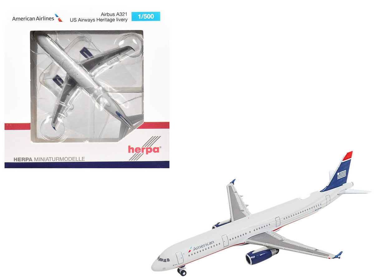 Airbus A321 Commercial Aircraft "American Airlines" (N578UW) Gray with Blue Tail 1/500 Diecast Model by Herpa by Herpa