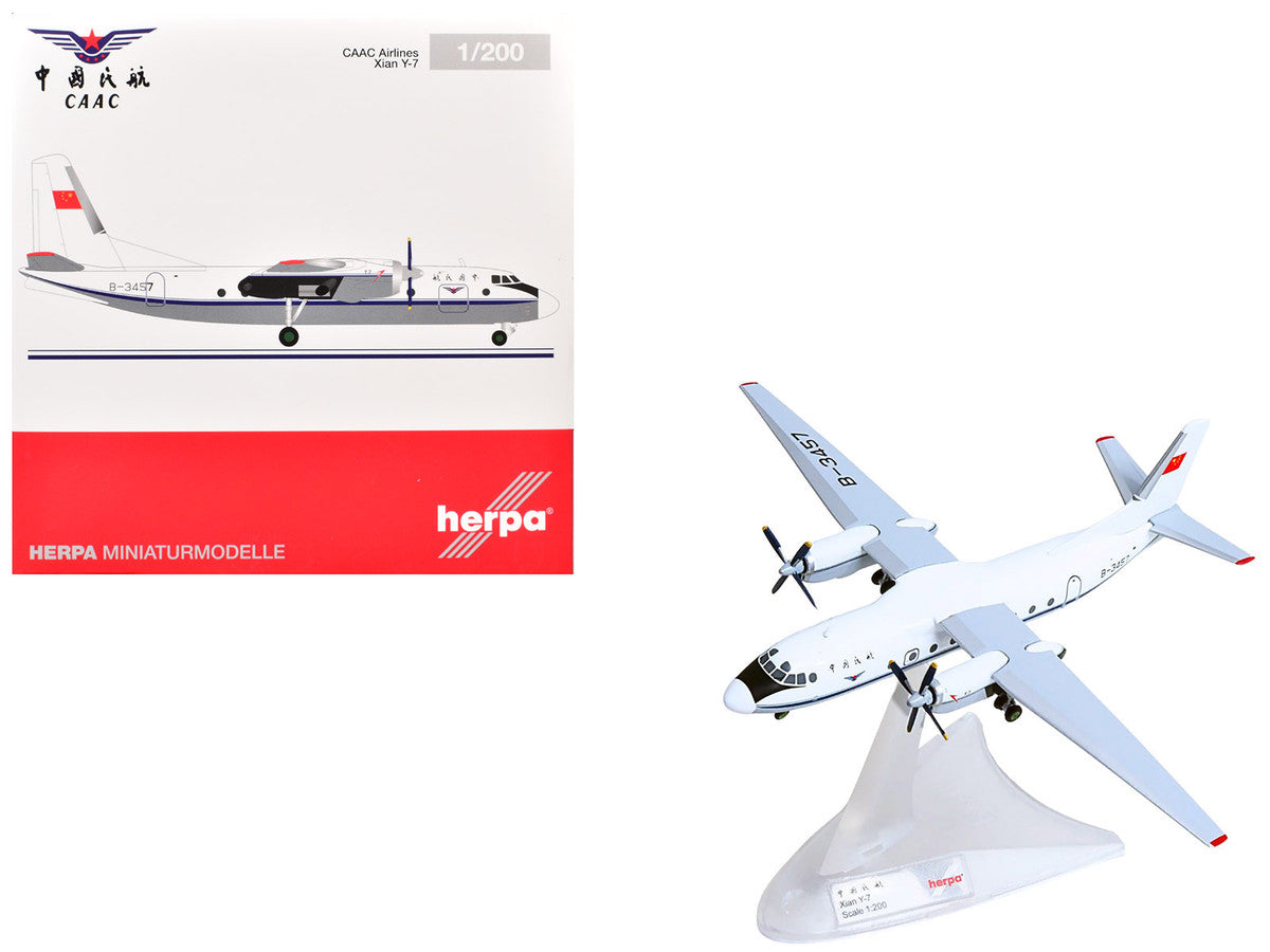 Xian Y-7 Commercial Aircraft "CAAC Airlines" (B-3457) White with Blue Stripes 1/200 Diecast Model by Herpa by Herpa