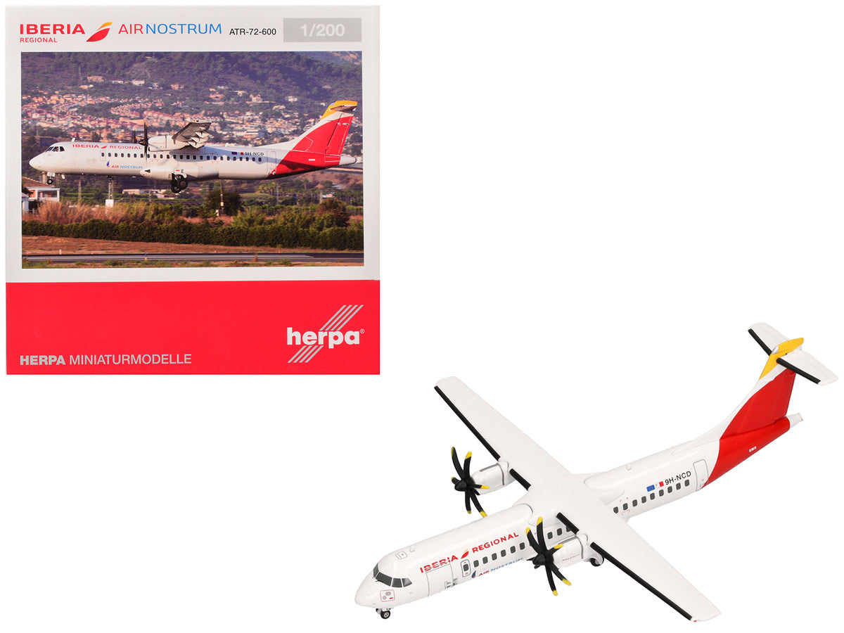ATR 72-600 Commercial Aircraft "Iberia Regional" (9H-NCD) White with Red Tail 1/200 Diecast Model Airplane by Herpa by Herpa