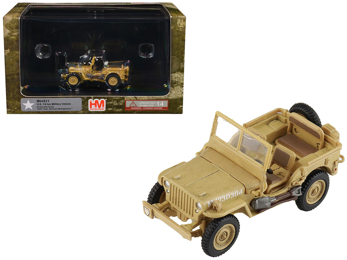 U.S. 1/4 ton Military Vehicle Desert Sand "British 8th Army Gen. Bernard Montgomery Sicily" (1943) Royal Army "Ground Power Series" 1/72 Diecast Model by Hobby Master by Hobby Master