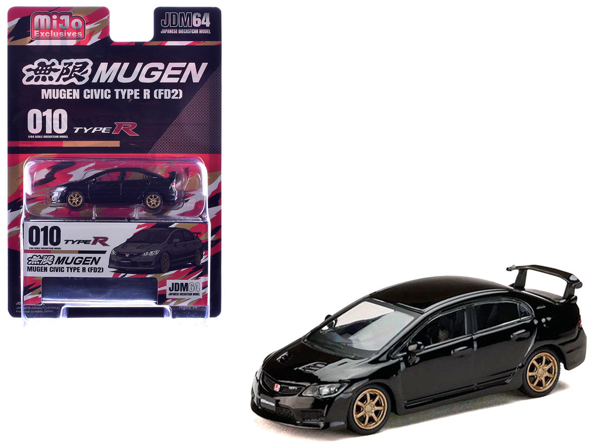 Honda Mugen Civic Type R (FD2) RHD (Right Hand Drive) Crystal Black Pearl with Gold Wheels "JDM64" Series 1/64 Diecast Model Car by Hobby Japan by Hobby Japan