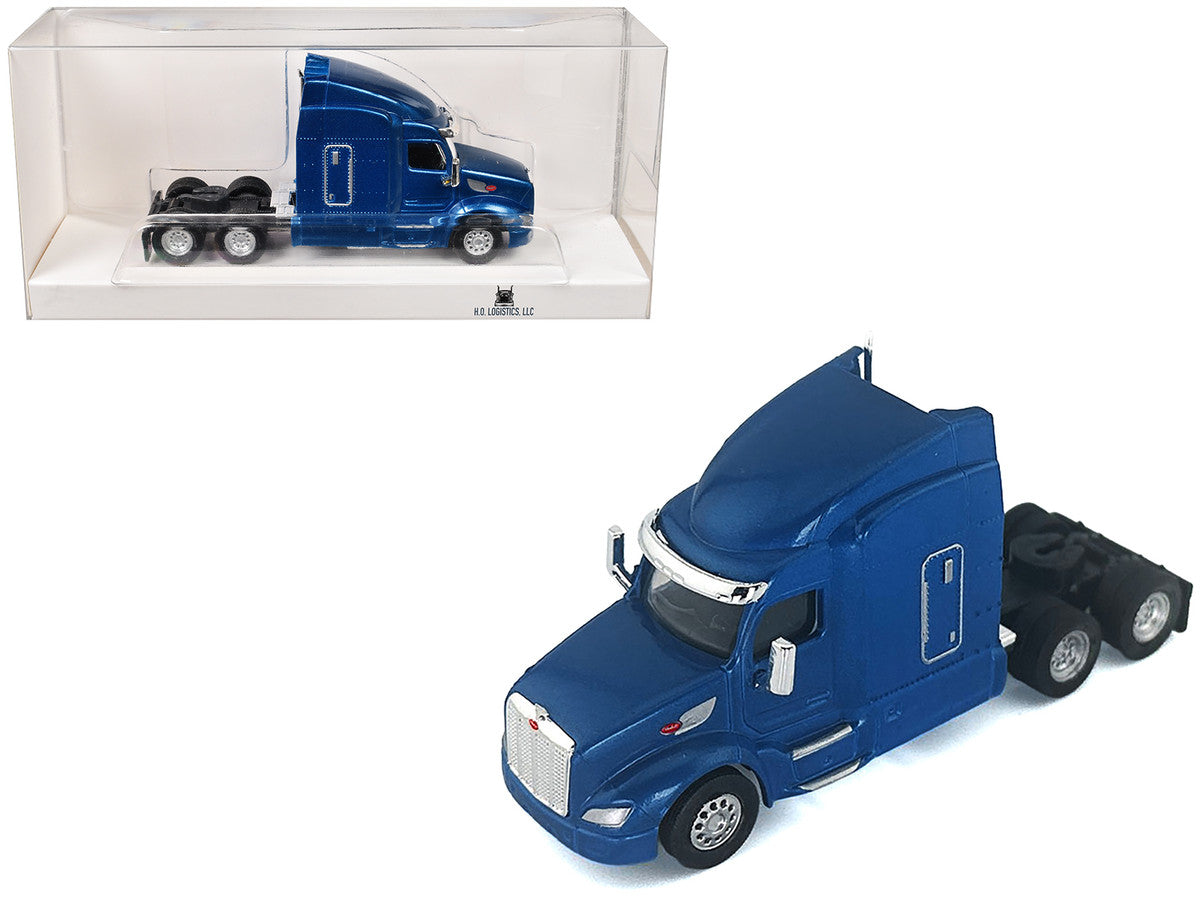 Peterbilt 579 Sleeper Cab Blue Metallic 1/87 (HO) Plastic Model Car by HO Logistics by HO Logistics Replicas