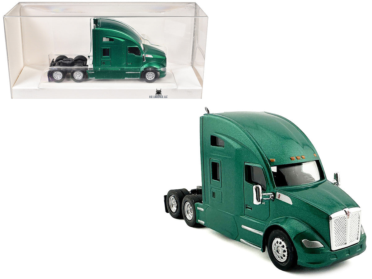 Kenworth T680 Sleeper Cab Green Metallic 1/87 (HO) Plastic Model Car by HO Logistics by HO Logistics Replicas