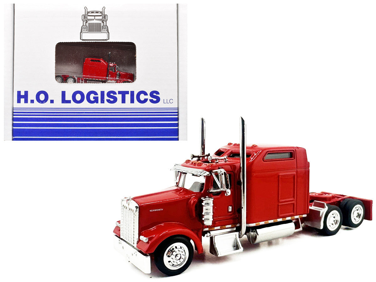 Kenworth W900L Truck Tractor with Sleeper Cab Red and Covered Grain Trailer White with Red Tarp Combo Set 1/87 (HO) Plastic Model Car by HO Logistics by HO Logistics Replicas