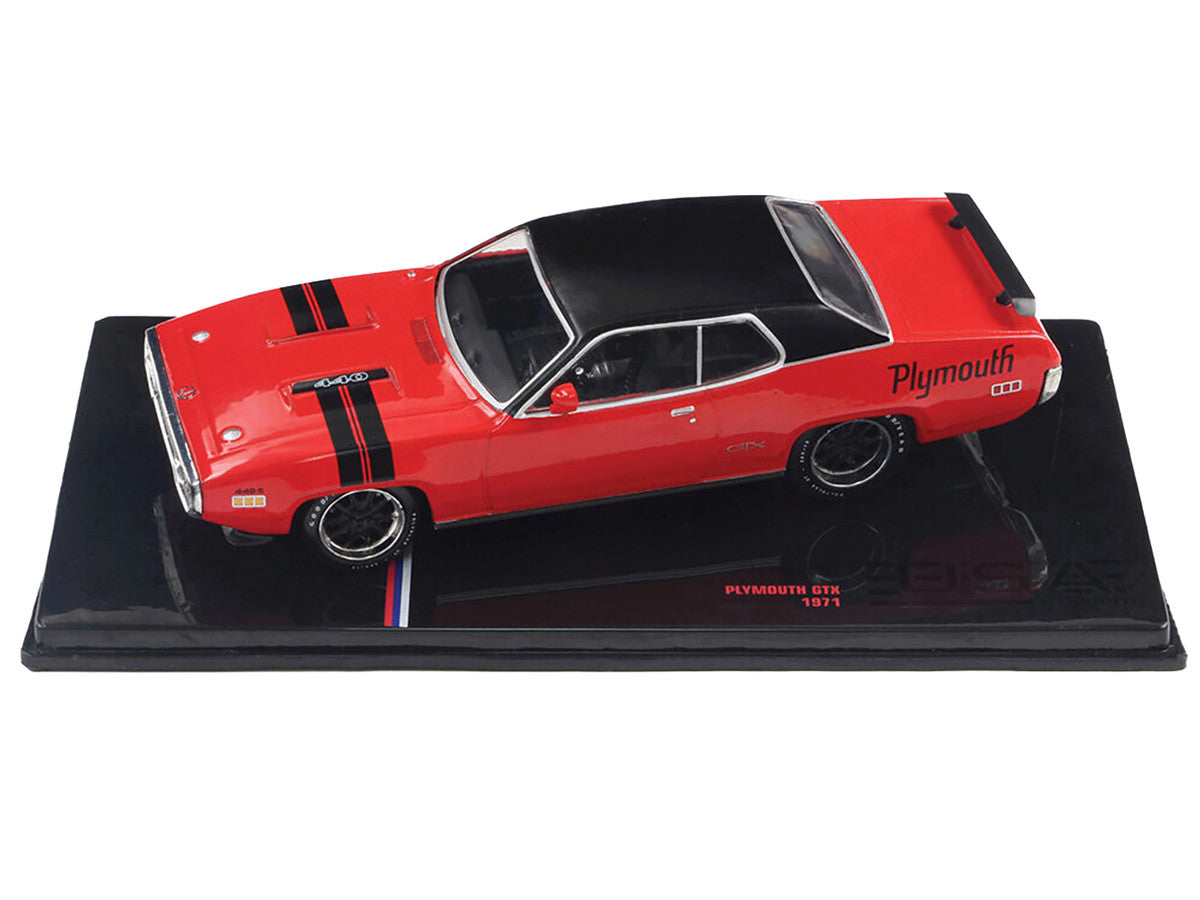 1971 Plymouth GTX Rally Red with Black Top and Stripes 1/43 Diecast Model by IXO Models by IXO