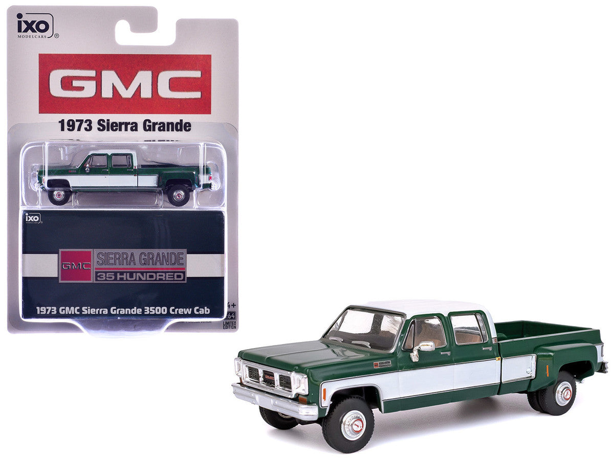 1973 GMC Sierra Grande 3500 Crew Cab Dually Pickup Truck Green and White 1/64 Diecast Model by IXO Models by IXO