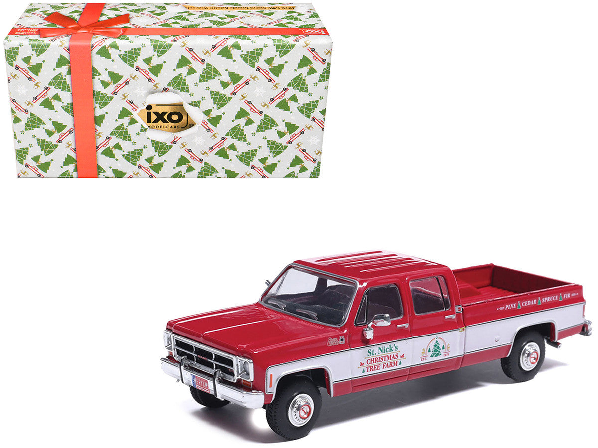 1976 GMC Sierra Grande K2500 Wideside Pickup Truck "St. Nick's Christmas Tree Farm" Red with White Sides "Christmas Limited Edition" 1/64 Diecast Model Car by IXO Models by IXO