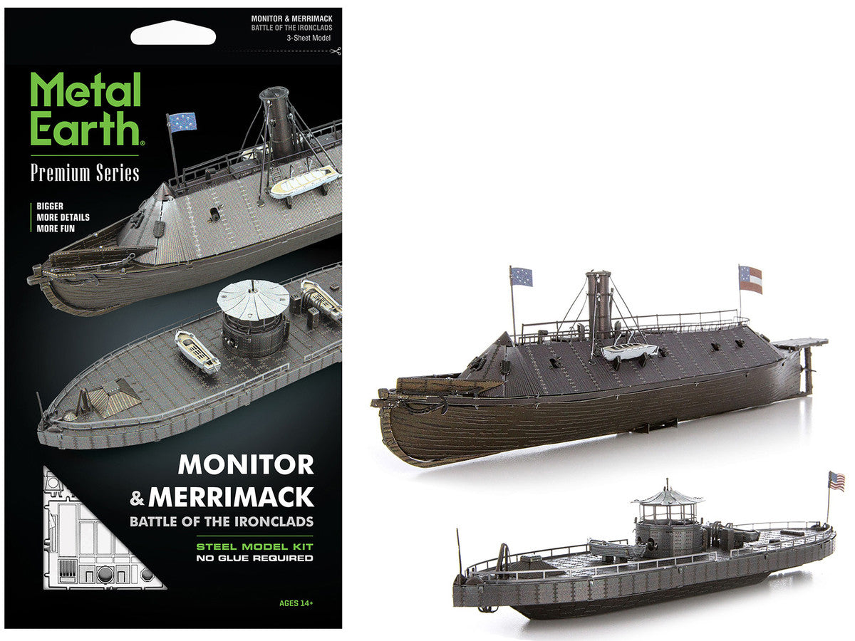 Model Kit USS Monitor and USS Merrimack Ironclad Warships "Battle of the Ironclads" (Challenging Difficulty) Steel Model by Metal Earth by Metal Earth