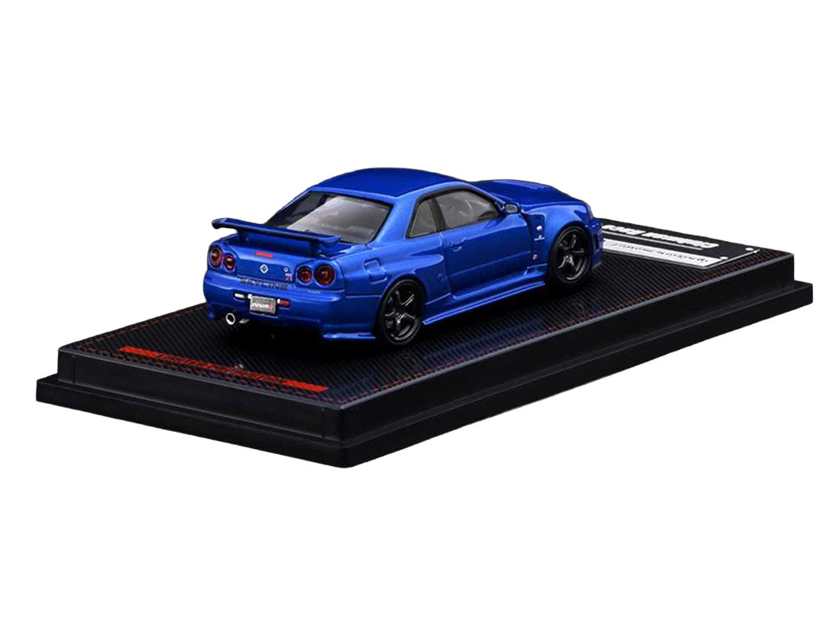 Nissan Skyline GT-R (BNR34) Nismo RHD (Right Hand Drive) Blue Metallic 1/64 Diecast Model Car by Ignition Model-2