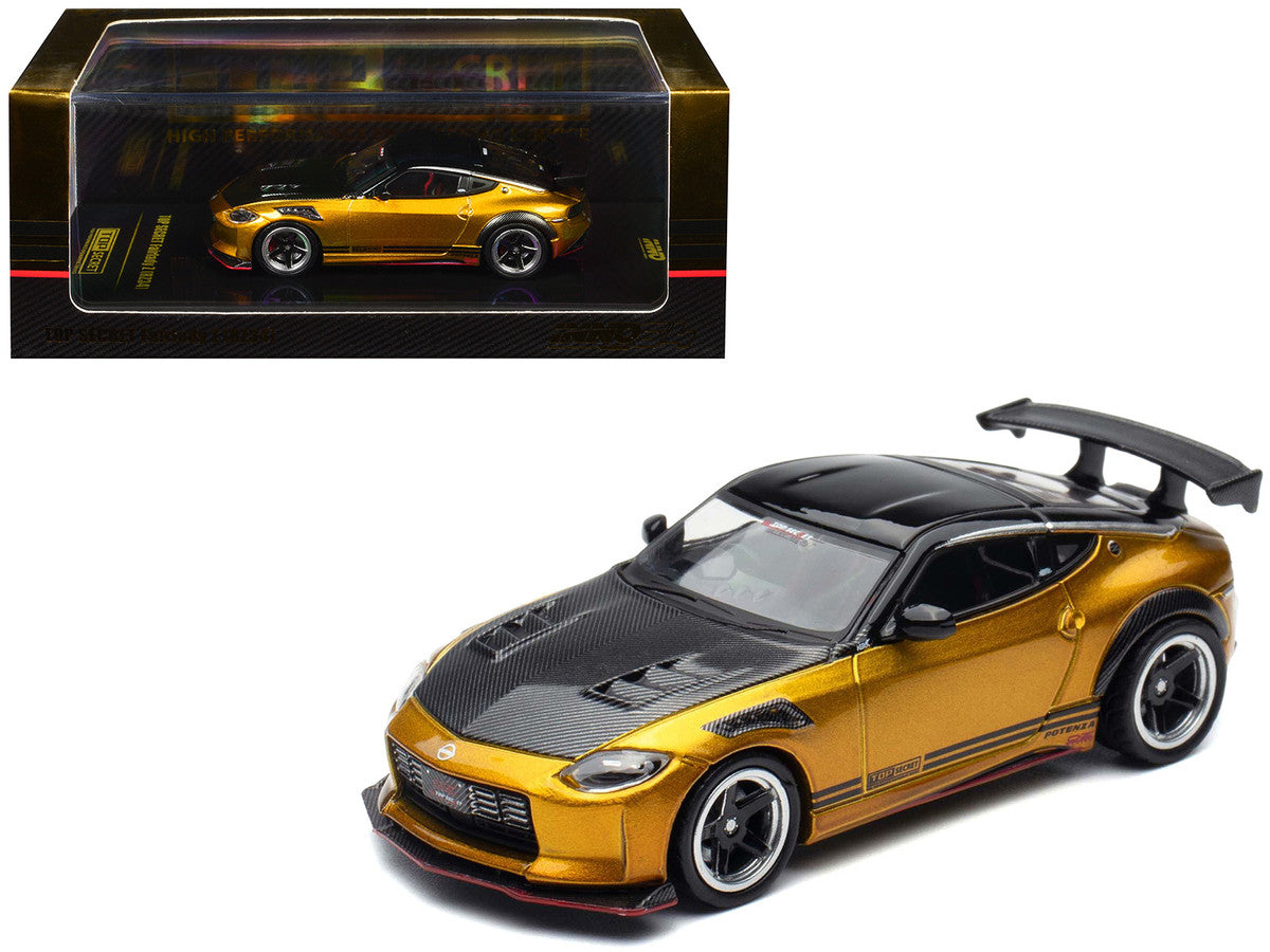 Nissan Fairlady Z Top Secret (RZ34) RHD (Right Hand Drive) Gold Metallic with Carbon Hood and Black Top 1/64 Diecast Model Car by Inno Models by Inno Models