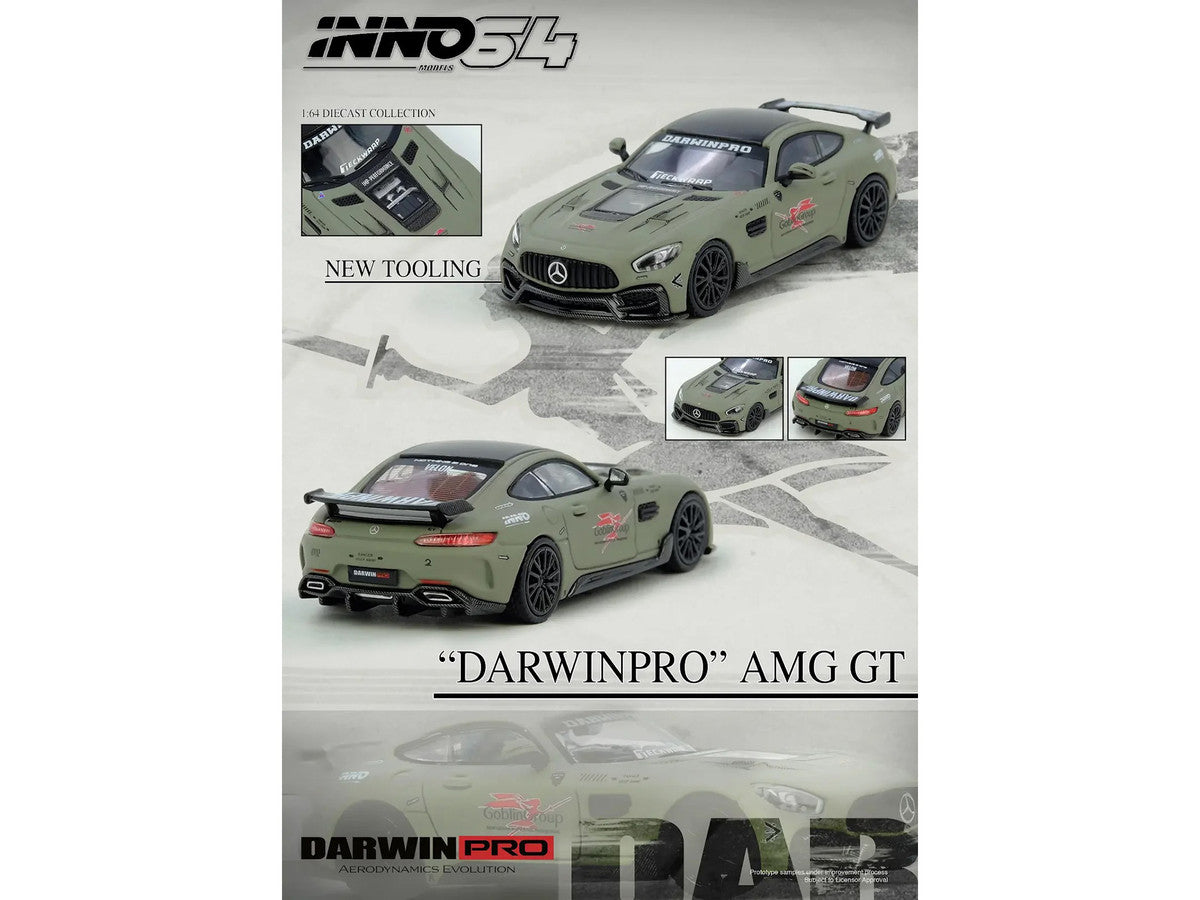 DarwinPRO iMP-Performance AMG GT "Goblin Group" Matt Green with Black Top 1/64 Diecast Model Car by Inno Models by Inno Models