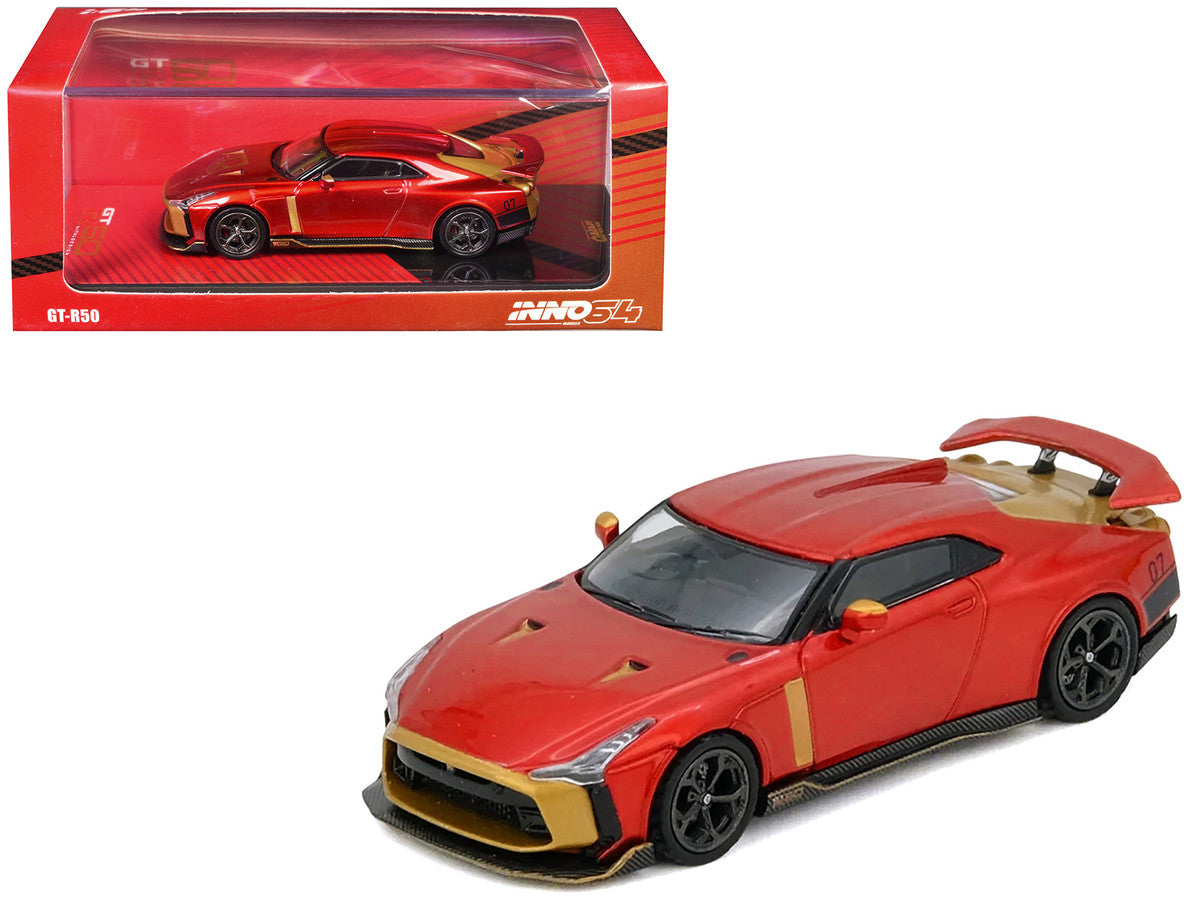 Nissan GT-R50 By ItalDesign Red Metallic with Gold Accents 1/64 Diecast Model Car by Inno Models by Inno Models