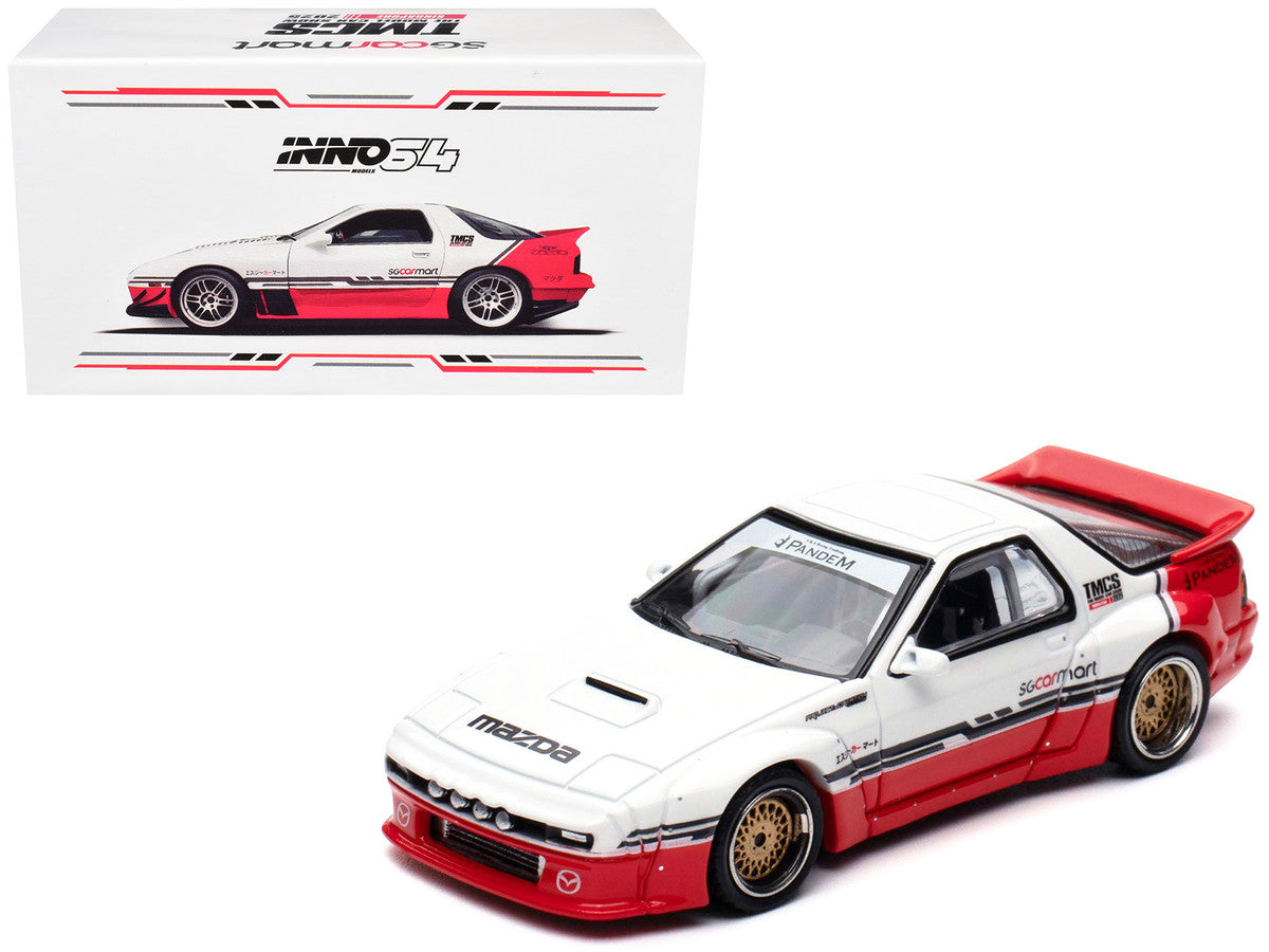 Mazda RX-7 (FC3S) "Pandem Rocket Bunny" White and Red with Black Stripes "The Model Car Show Singapore 2025 Event Edition" 1/64 Diecast Model Car by Inno Models by Inno Models