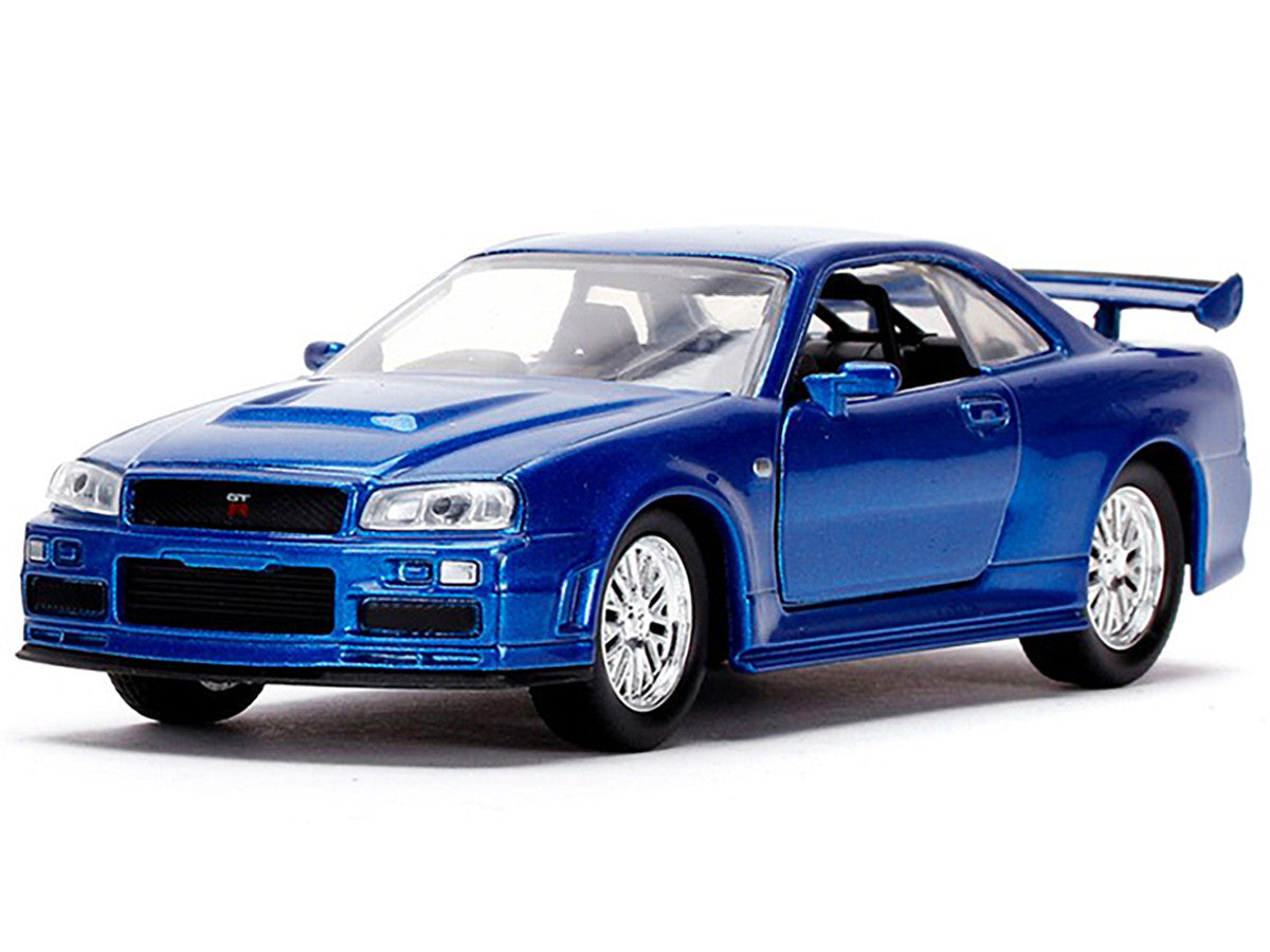 Brian's Nissan Skyline GT-R (BNR34) Silver with Blue Stripes and Nissan GT-R (BNR34) Blue Metallic Set of 2 pieces "25 Years of Fast & Furious" Series 1/32 Diecast Model Cars by Jada by Jada