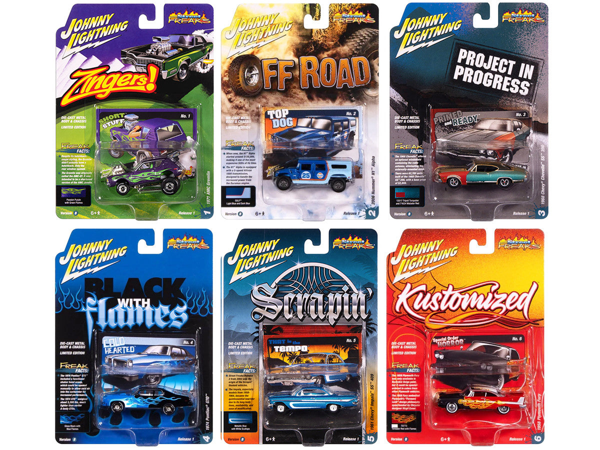 "Street Freaks" 2025 Release 1 Set B of 6 Cars 1/64 Diecast Model Cars by Johnny Lightning by Johnny Lightning
