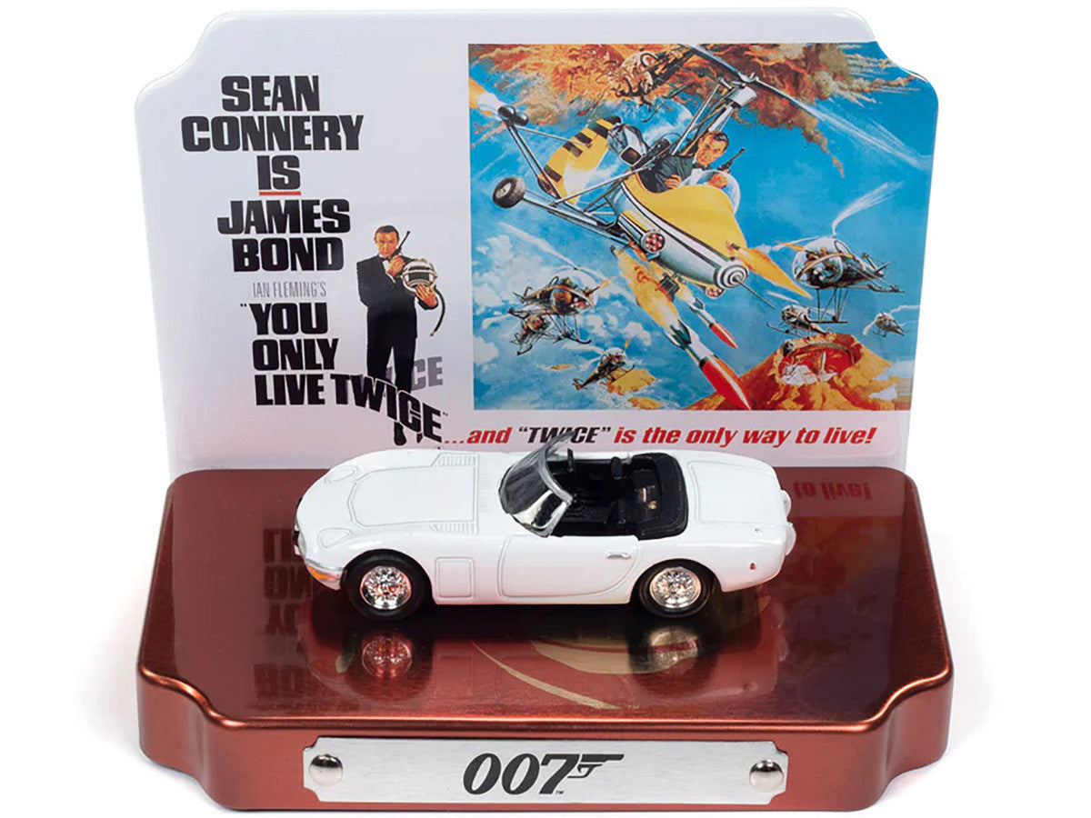 1967 Toyota 2000 GT Convertible RHD (Right Hand Drive) White 007 (James Bond) "You Only Live Twice" (1967) Movie with Collectible Tin Display "Silver Screen Machines" Series 1/64 Diecast Model Car by Johnny Lightning by Johnny Lightning