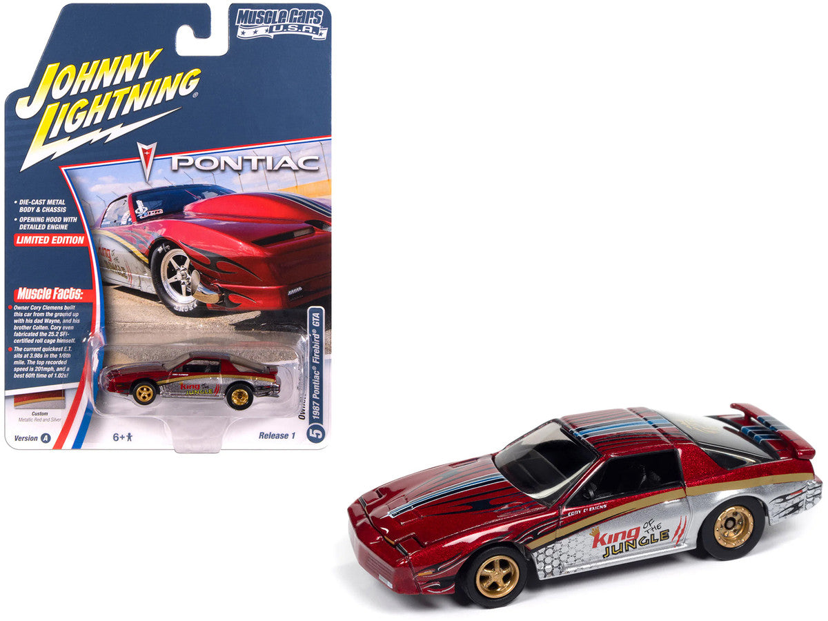 1987 Pontiac Firebird GTA "King of the Jungle" Red and Silver Metallic with Graphics "Muscle Cars USA" Series 1/64 Diecast Model Car by Johnny Lightning by Johnny Lightning