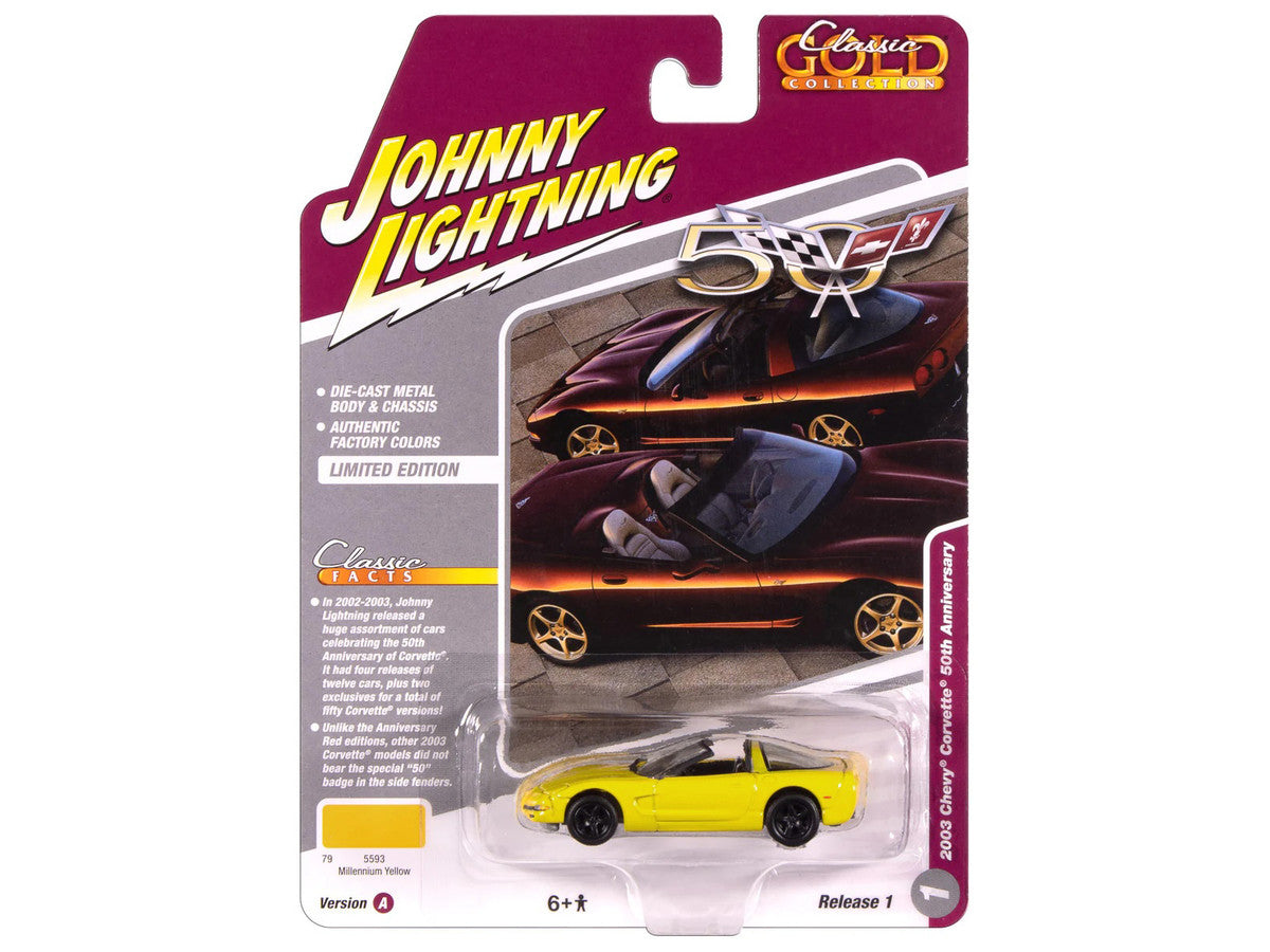 2003 Chevrolet Corvette Convertible "50th Anniversary" Millennium Yellow "Classic Gold Collection" 1/64 Diecast Model Car by Johnny Lightning by Johnny Lightning