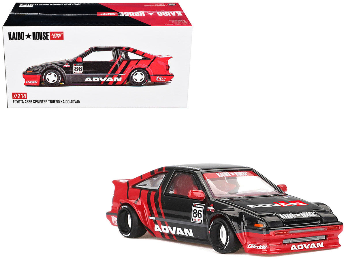 Toyota AE86 Sprinter Trueno RHD (Right Hand Drive) #86 "Kaido ADVAN" Black and Red (Designed by Jun Imai) "Kaido House" Special 1/64 Diecast Model Car by Mini GT by Mini GT