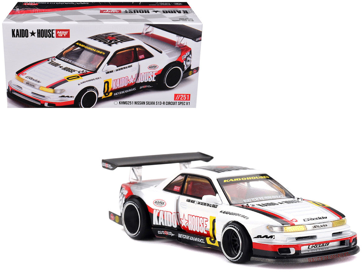 Nissan Silvia S13-R "Circuit Spec V1" RHD (Right Hand Drive) White with Graphics (Designed by Jun Imai) "Kaido House" Special 1/64 Diecast Model Car by Mini GT by Mini GT