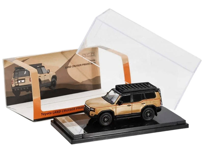 2024 Toyota Land Cruiser Prado Gold Metallic with Red Stripes and Roof Rack 1/64 Diecast Model Car by GCD by GCD